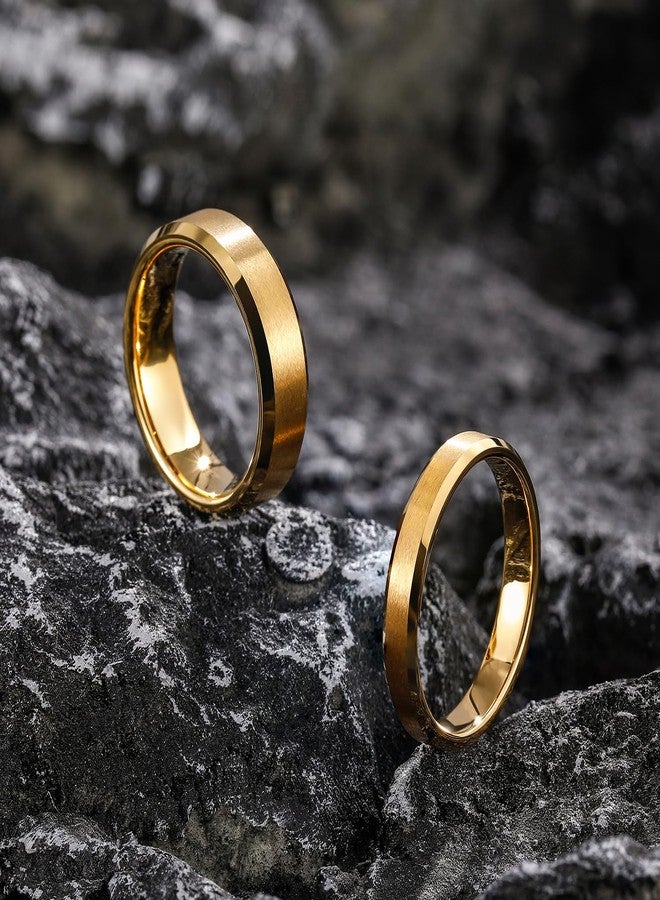 Greenpod 4MM 24K Gold Plated Tungsten Wedding Band for Women Beveled Edge Matte Finish Promise Rings Comfort Fit Size 7 - Image 3